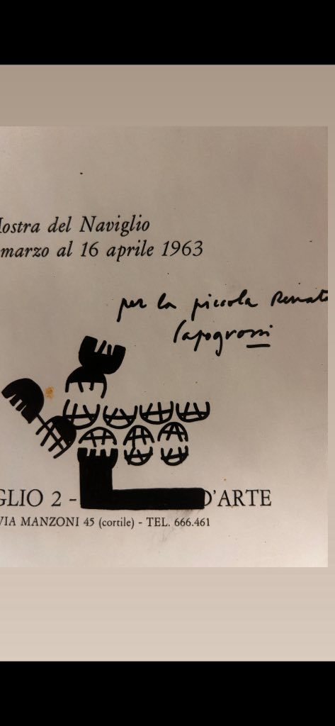 Original 1963 Galleria del Naviglio invitation with black marker autograph drawing by Giuseppe Capogrossi showing his iconic 