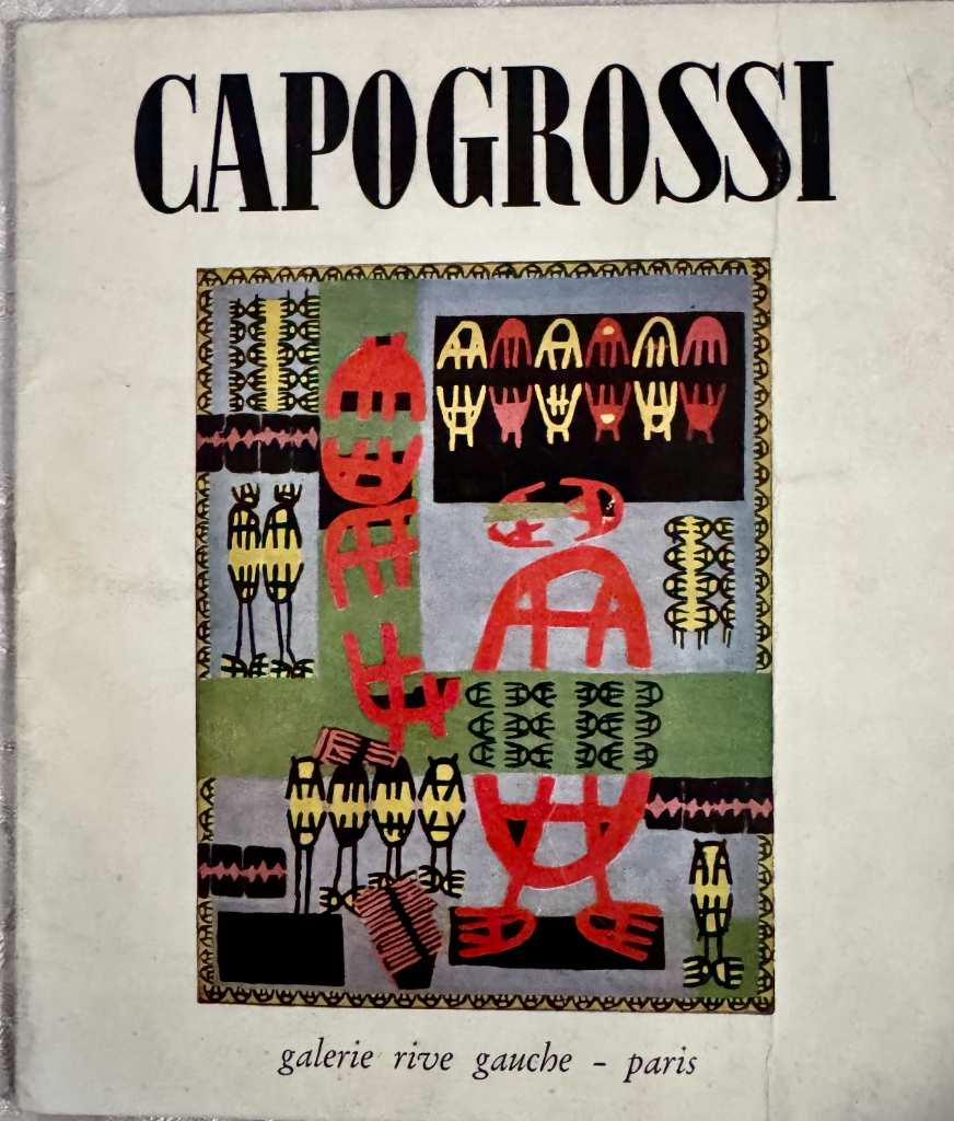 Cover of Capogrossi Vingt-deux peintures catalogue, Galerie Rive Gauche Paris 1956, showing iconic fork composition in colour